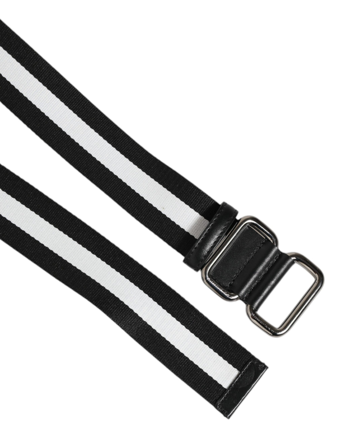 Dolce &amp; Gabbana Black White Striped Metal Buckle Men Belt