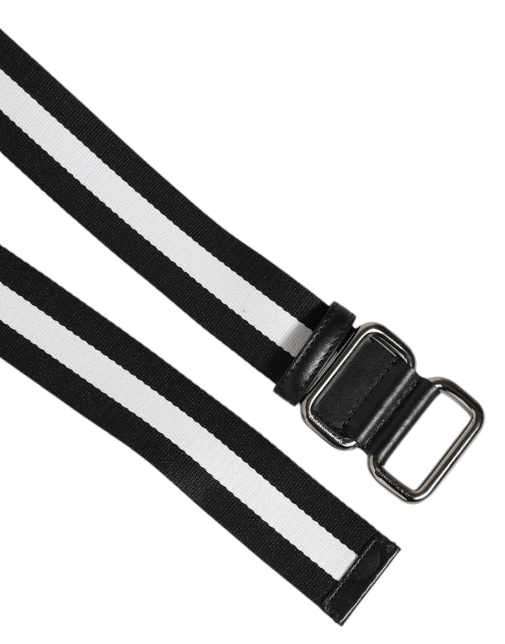 Dolce &amp; Gabbana Black White Striped Metal Buckle Men Belt