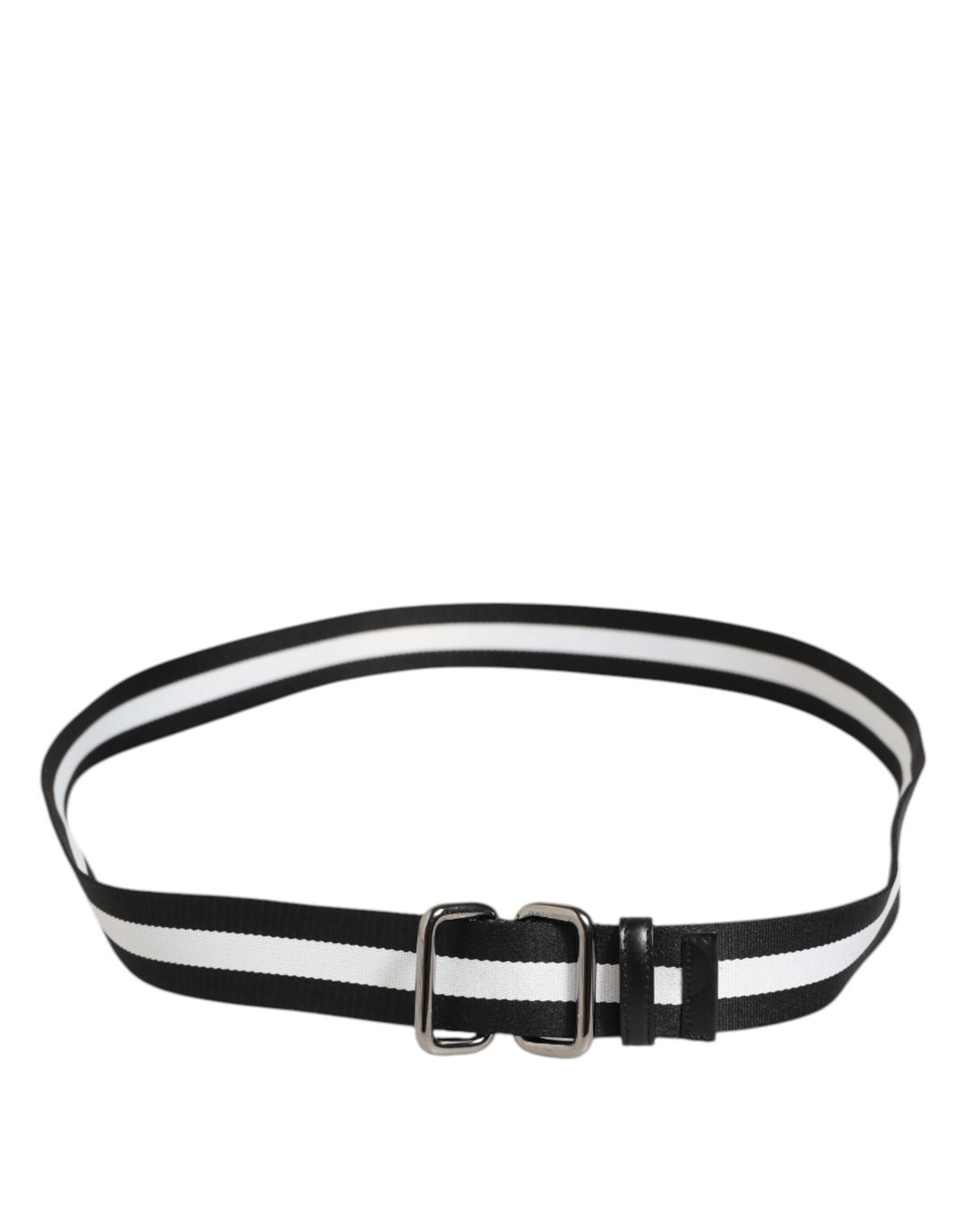 Dolce &amp; Gabbana Black White Striped Metal Buckle Men Belt