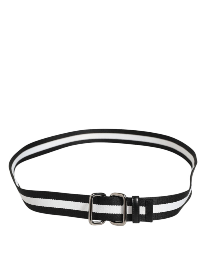 Dolce &amp; Gabbana Black White Striped Metal Buckle Men Belt