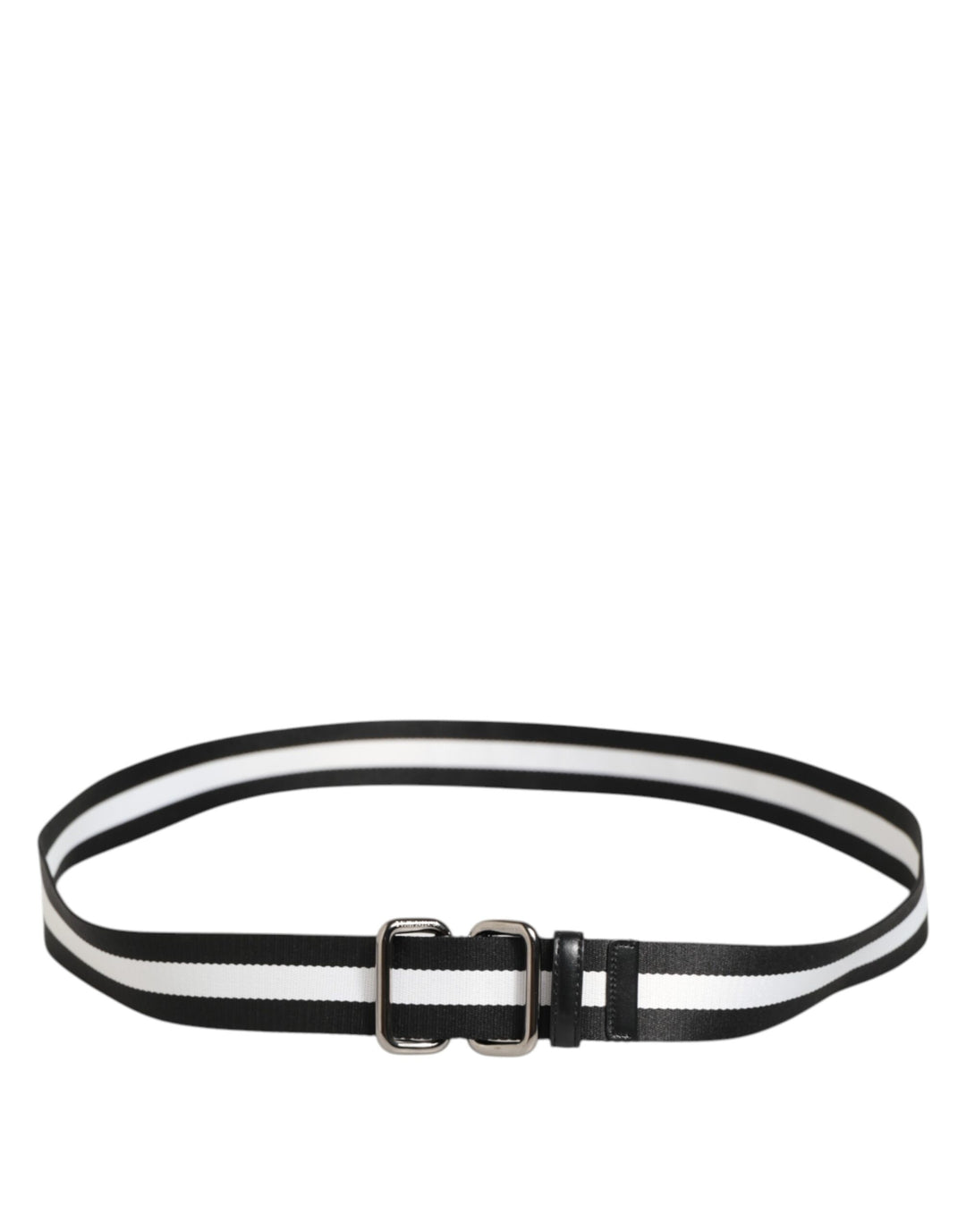 Dolce &amp; Gabbana Black White Striped Logo Metal Buckle Belt