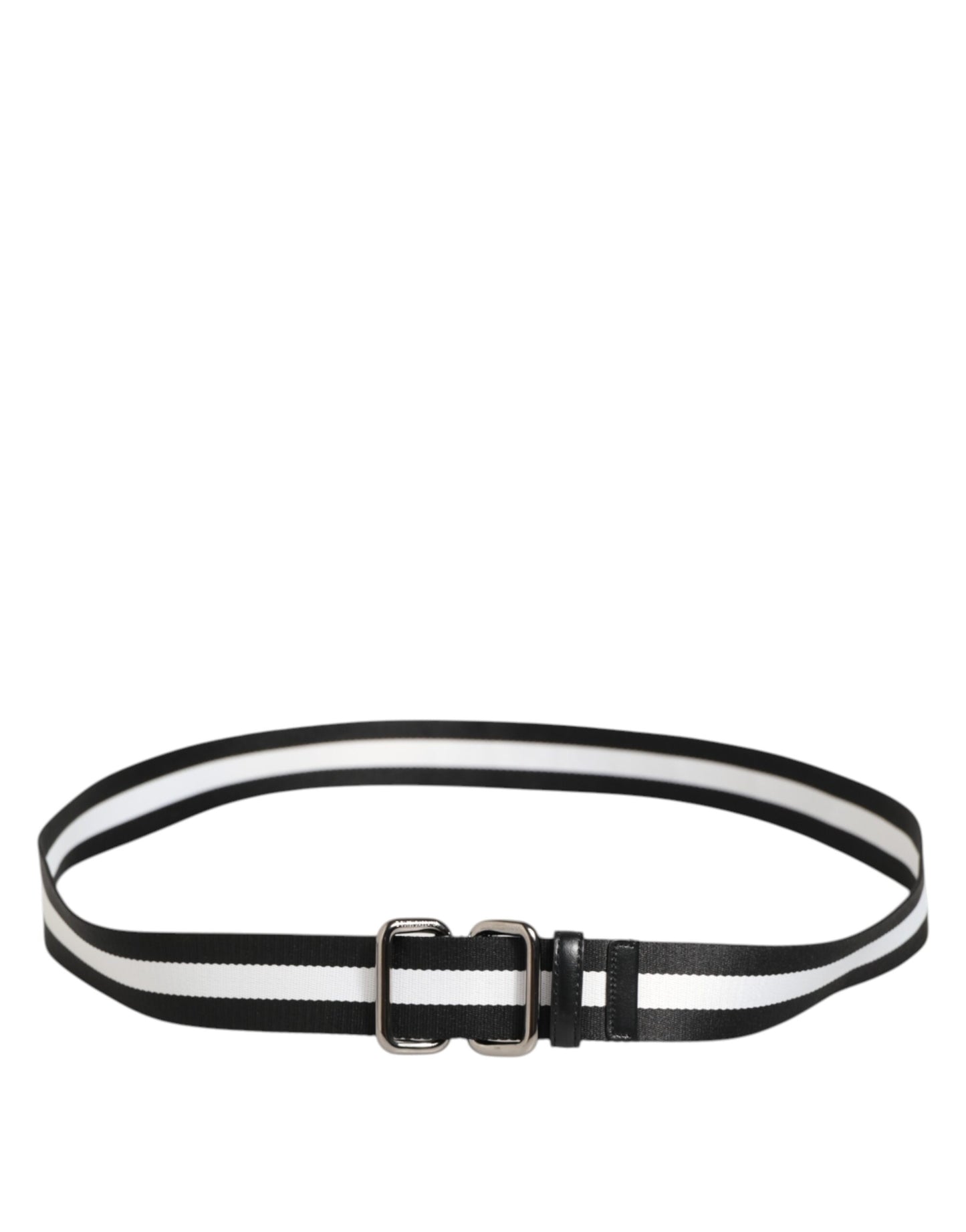 Dolce & Gabbana Black White Striped Logo Metal Buckle Belt
