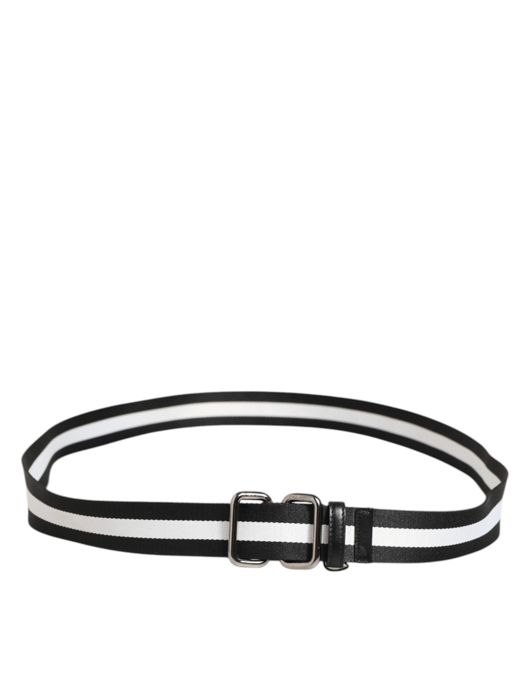 Dolce &amp; Gabbana Black White Striped Logo Metal Buckle Belt