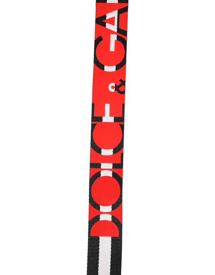Dolce &amp; Gabbana Black White Striped Logo Metal Buckle Belt