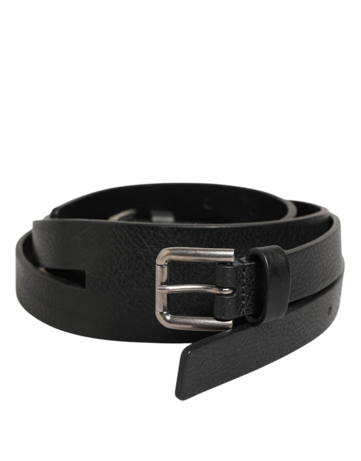 Dolce &amp; Gabbana Black Double Strap Leather Gold Buckle Belt