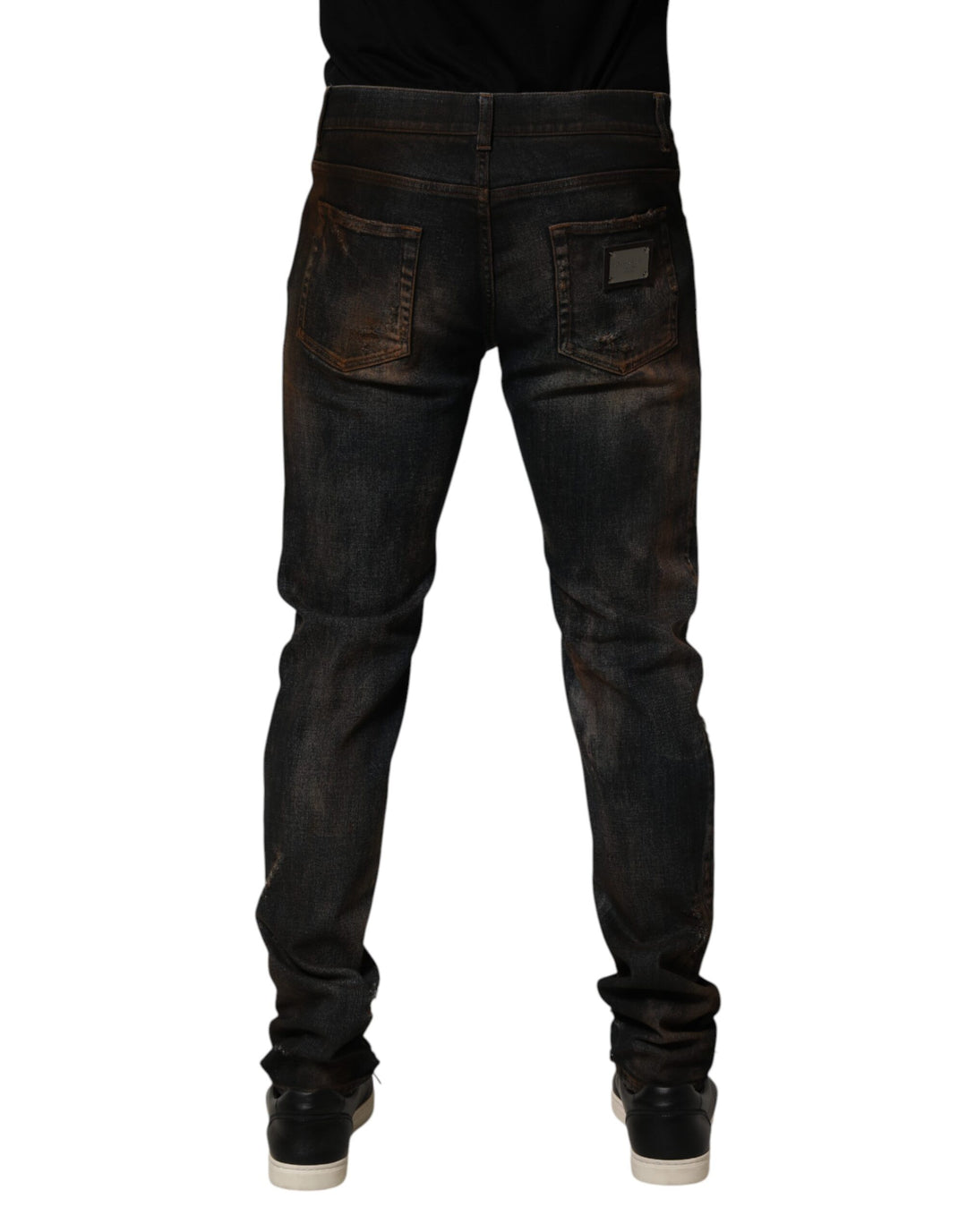 Dolce &amp; Gabbana Black Cotton Skinny Tattered Men Denim Jeans