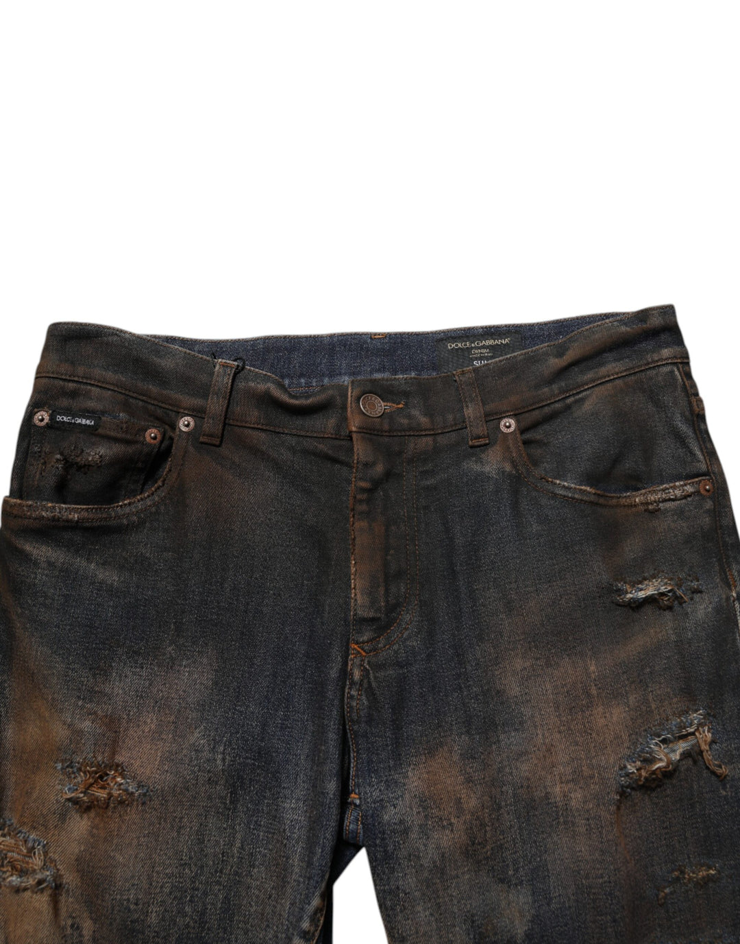 Dolce &amp; Gabbana Black Cotton Skinny Tattered Men Denim Jeans