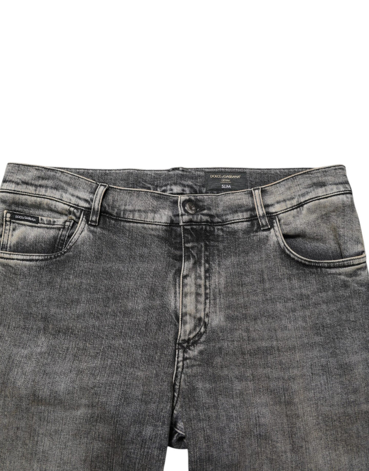 Dolce &amp; Gabbana Gray Cotton Stretch Slim Fit Men Denim Jeans