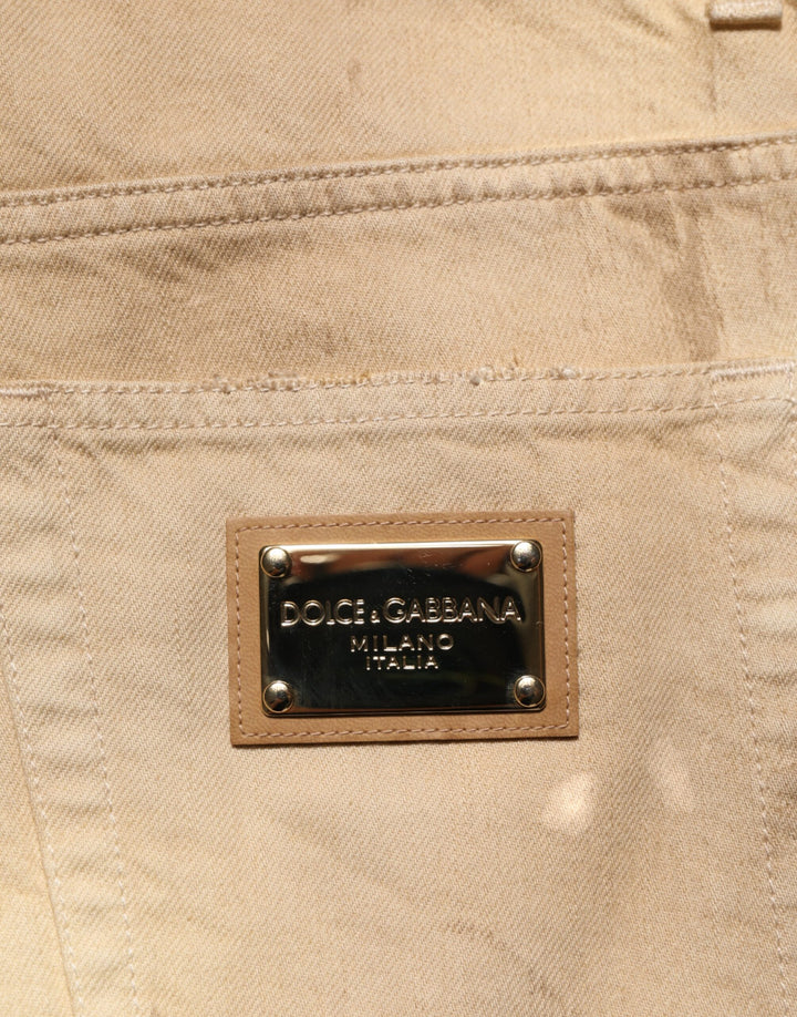 Dolce &amp; Gabbana Beige Cotton Loose Tattered Men Denim Jeans