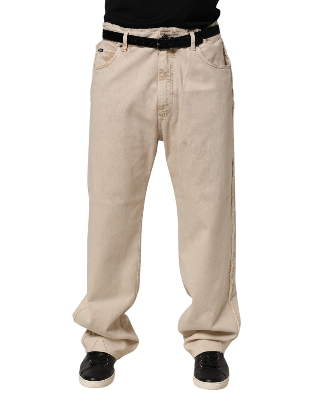 Dolce &amp; Gabbana Beige Cotton Straight Denim Trouser Jeans