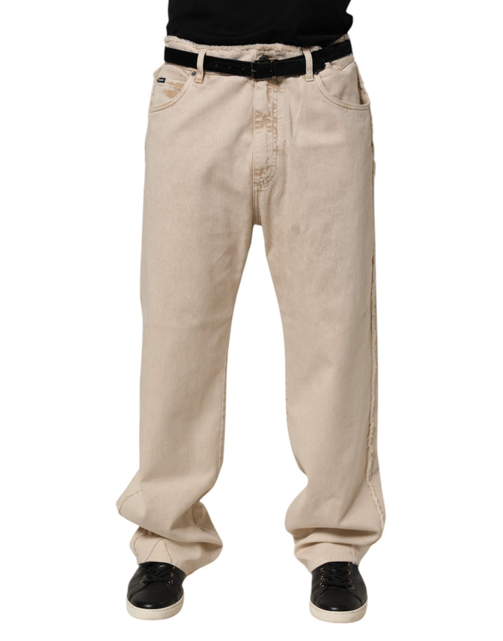 Dolce &amp; Gabbana Beige Cotton Straight Denim Trouser Jeans