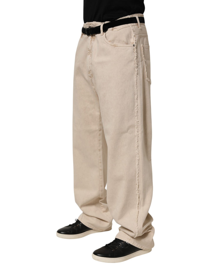 Dolce &amp; Gabbana Beige Cotton Straight Denim Trouser Jeans