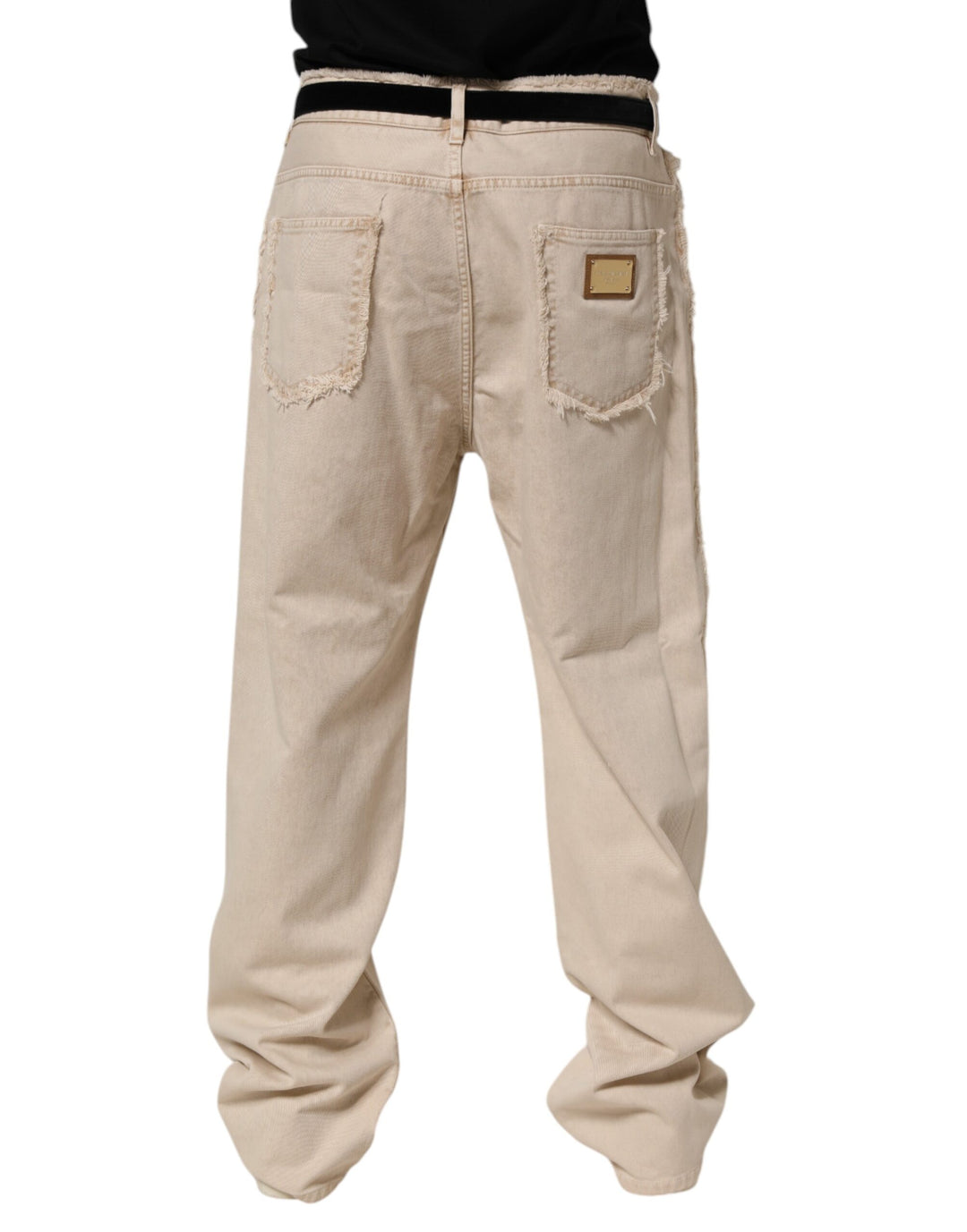 Dolce &amp; Gabbana Beige Cotton Straight Denim Trouser Jeans