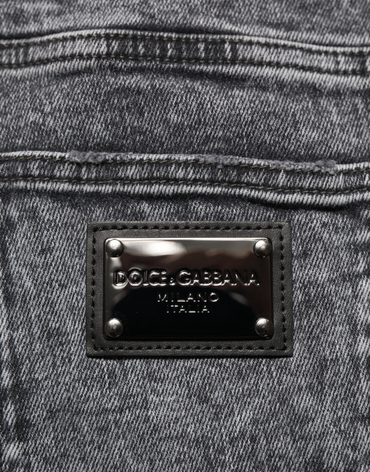 Dolce &amp; Gabbana Gray Cotton Slim Fit Denim Trouser Jeans