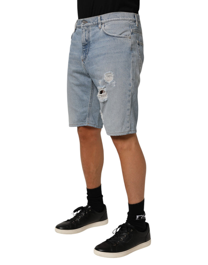 Dolce &amp; Gabbana Blue Cotton Distressed Denim Bermuda  Shorts