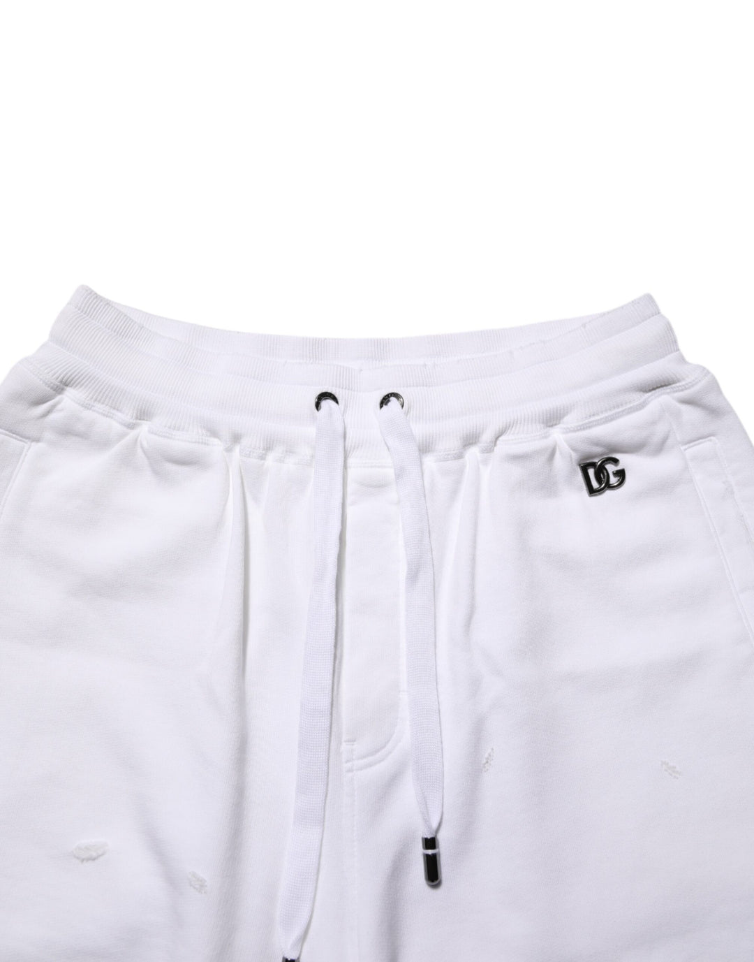 Dolce &amp; Gabbana White Cotton Ripped Bermuda Sweatpants Shorts