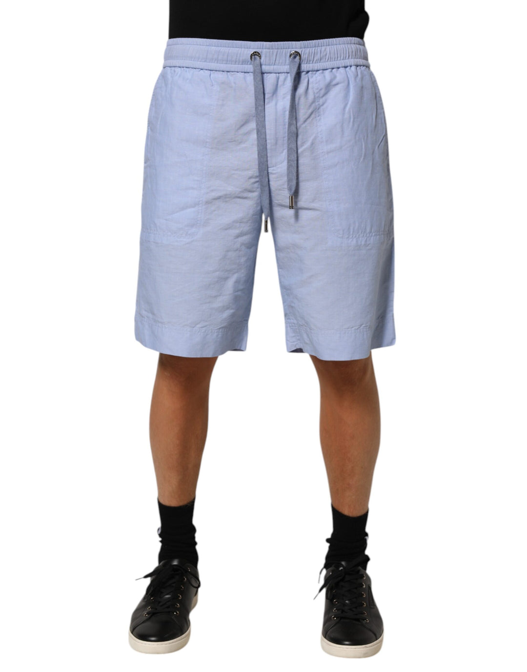 Dolce &amp; Gabbana Light Blue Linen Mid Waist Men Bermuda Shorts