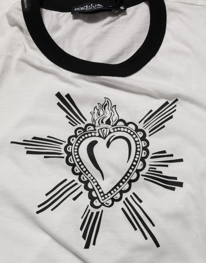 Dolce & Gabbana White Sacred Heart Cotton Crew Neck T-shirt