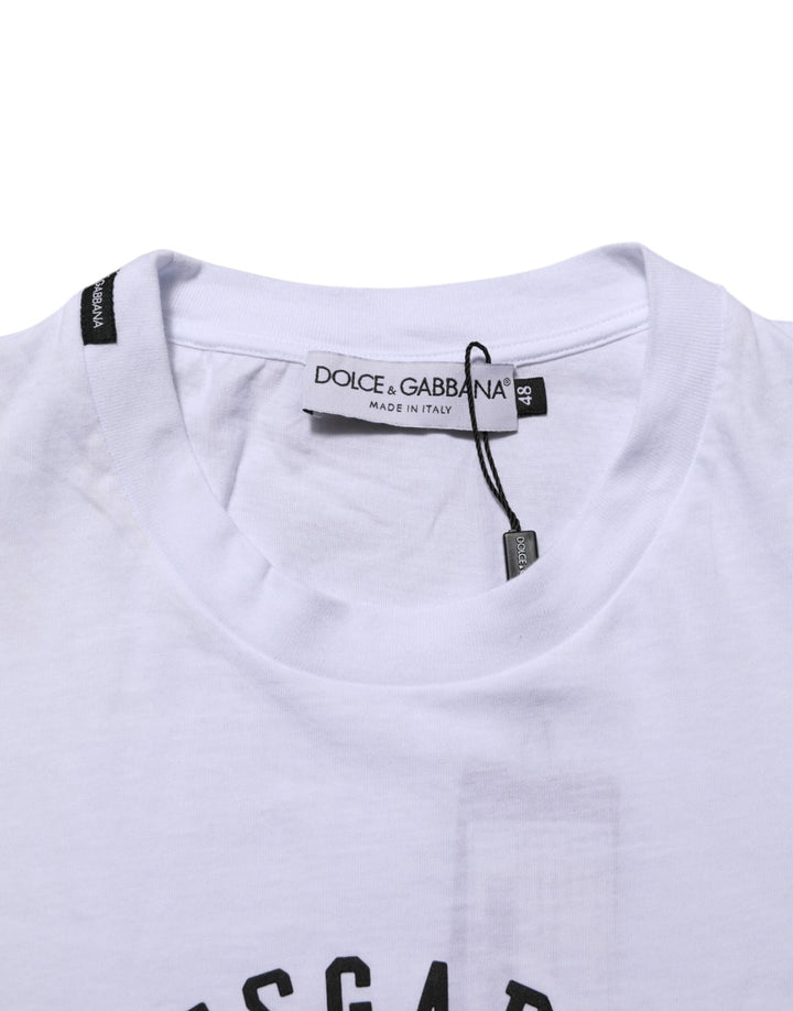 Dolce &amp; Gabbana White Cotton Logo Print Crew Neck T-shirt