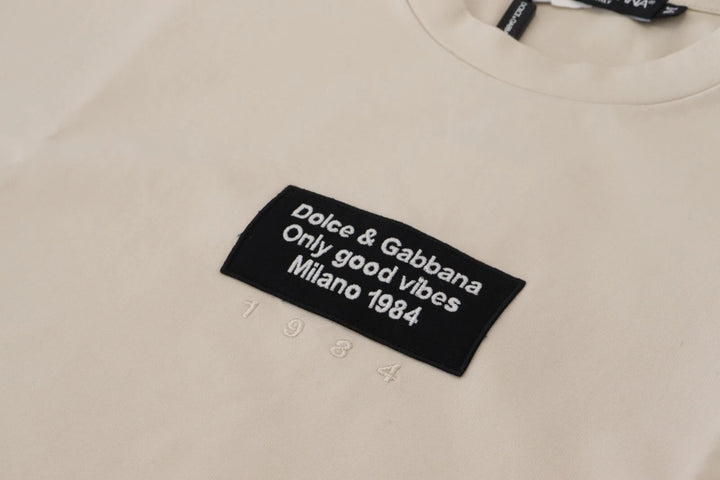 Dolce &amp; Gabbana Ivory Cotton Ivory Printed Crewneck