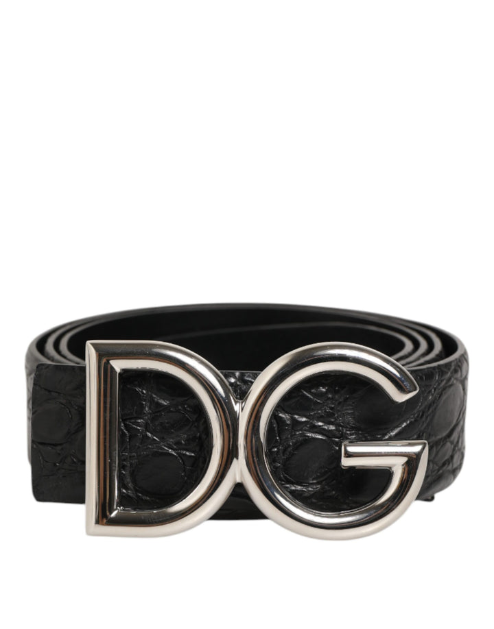 Dolce &amp; Gabbana Black Exotic Leather DG Logo Buckle Belt
