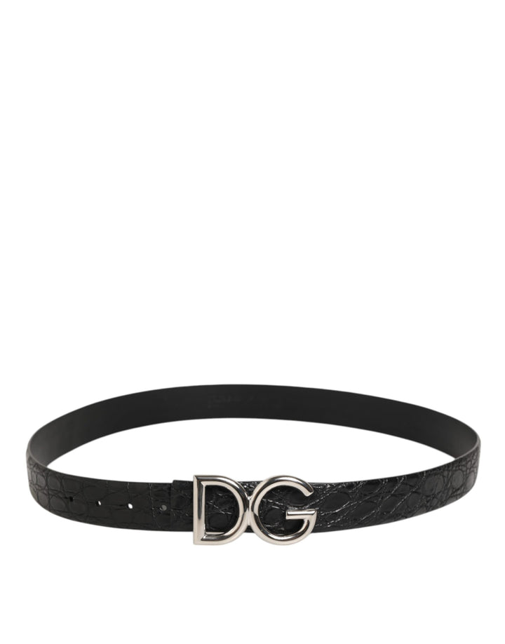 Dolce &amp; Gabbana Black Exotic Leather DG Logo Buckle Belt