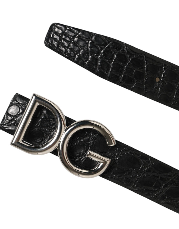 Dolce &amp; Gabbana Black Exotic Leather DG Logo Buckle Belt