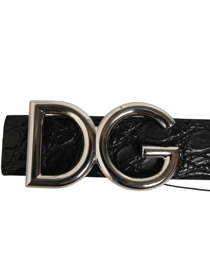 Dolce &amp; Gabbana Black Exotic Leather DG Logo Buckle Belt