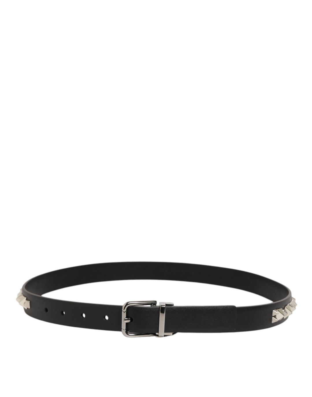 Dolce &amp; Gabbana Black Leather Studded Silver-Tone Buckle Belt