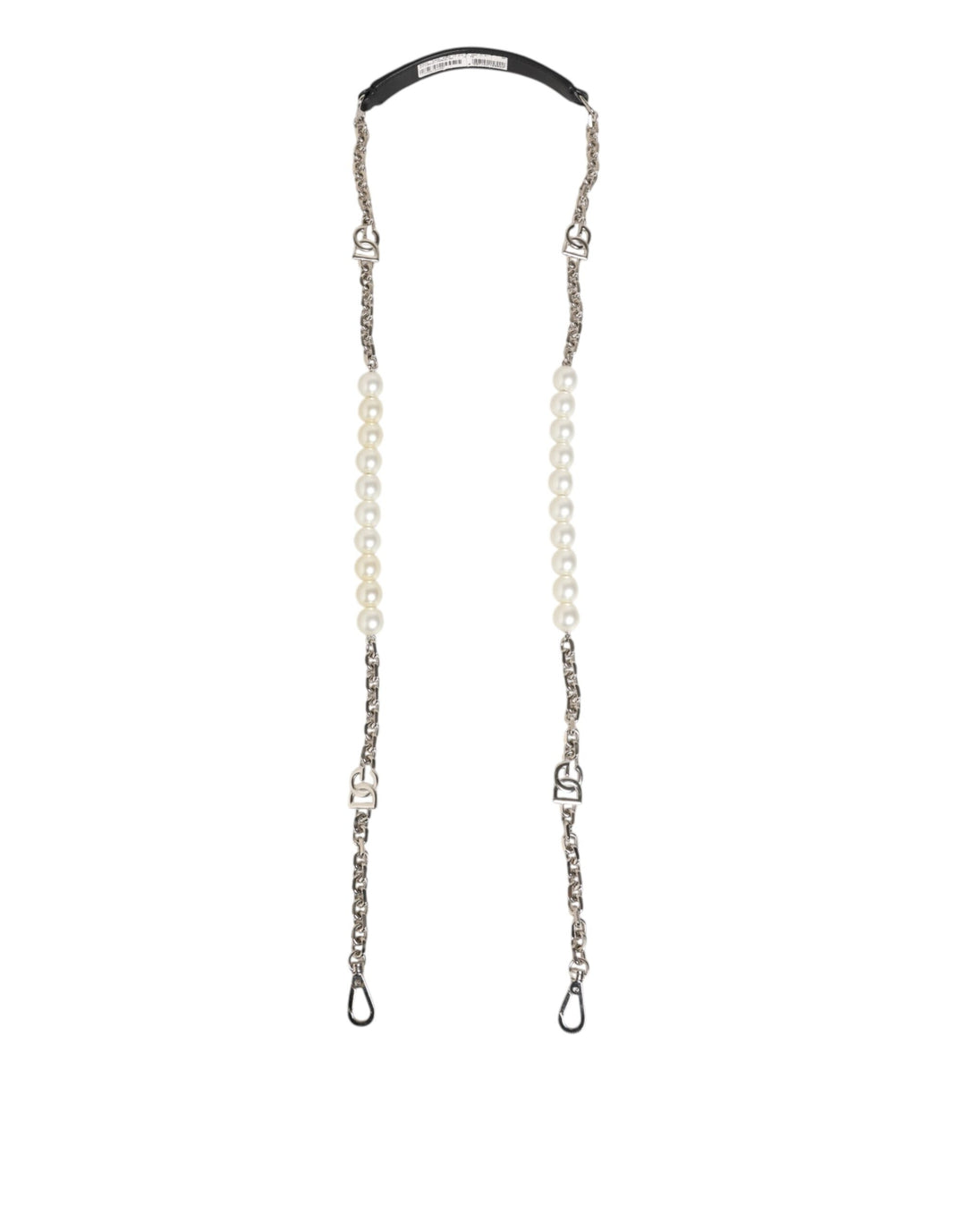 Dolce &amp; Gabbana Black Leather Pearl Chain Bag Accessory Shoulder Strap
