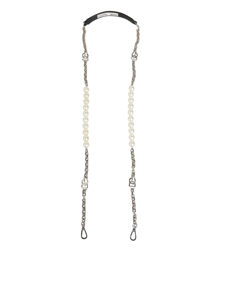 Dolce &amp; Gabbana Black Leather Pearl Chain Bag Accessory Shoulder Strap