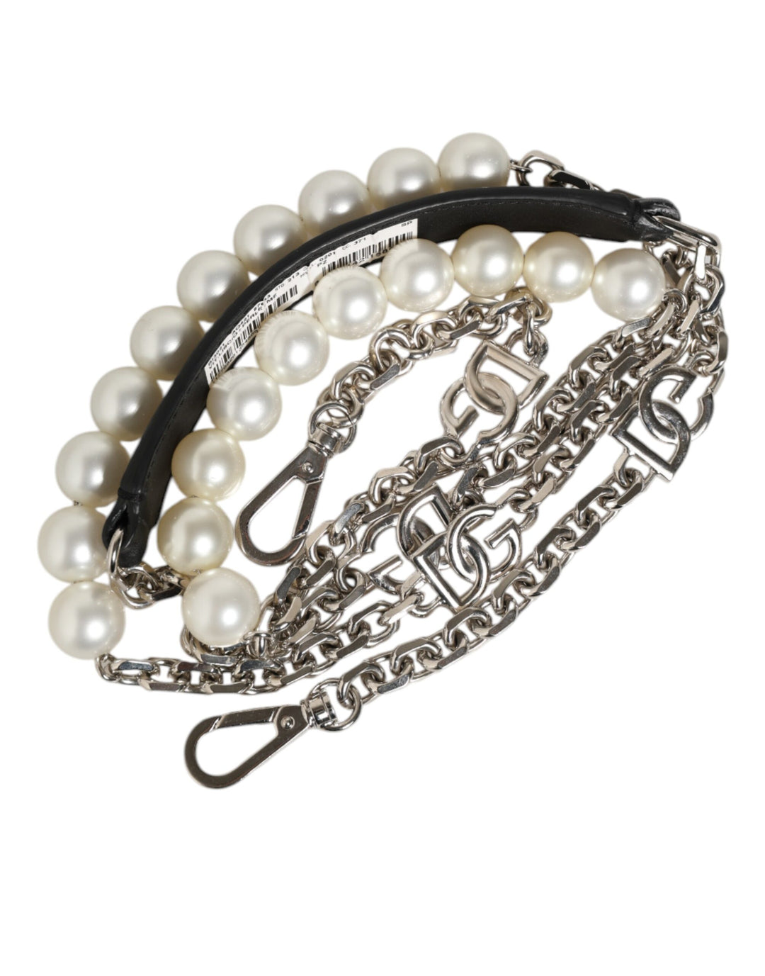 Dolce &amp; Gabbana Black Leather Pearl Chain Bag Accessory Shoulder Strap