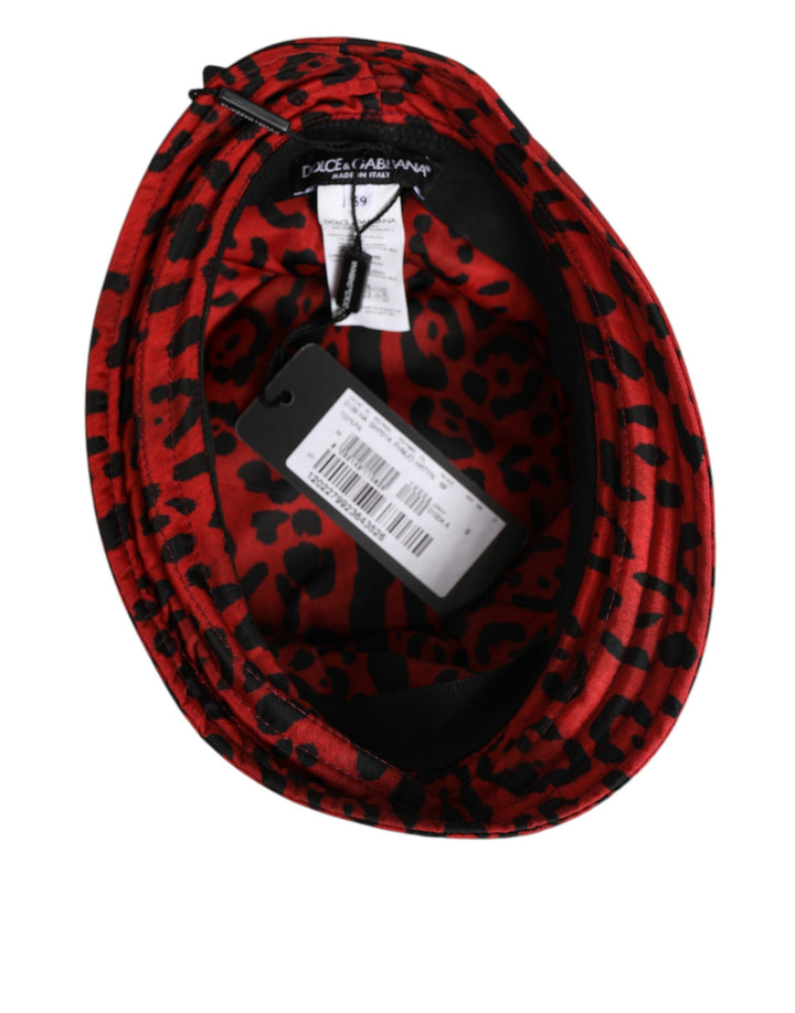Dolce &amp; Gabbana Red Black Nylon Leopard Print Bucket Men Cap Hat