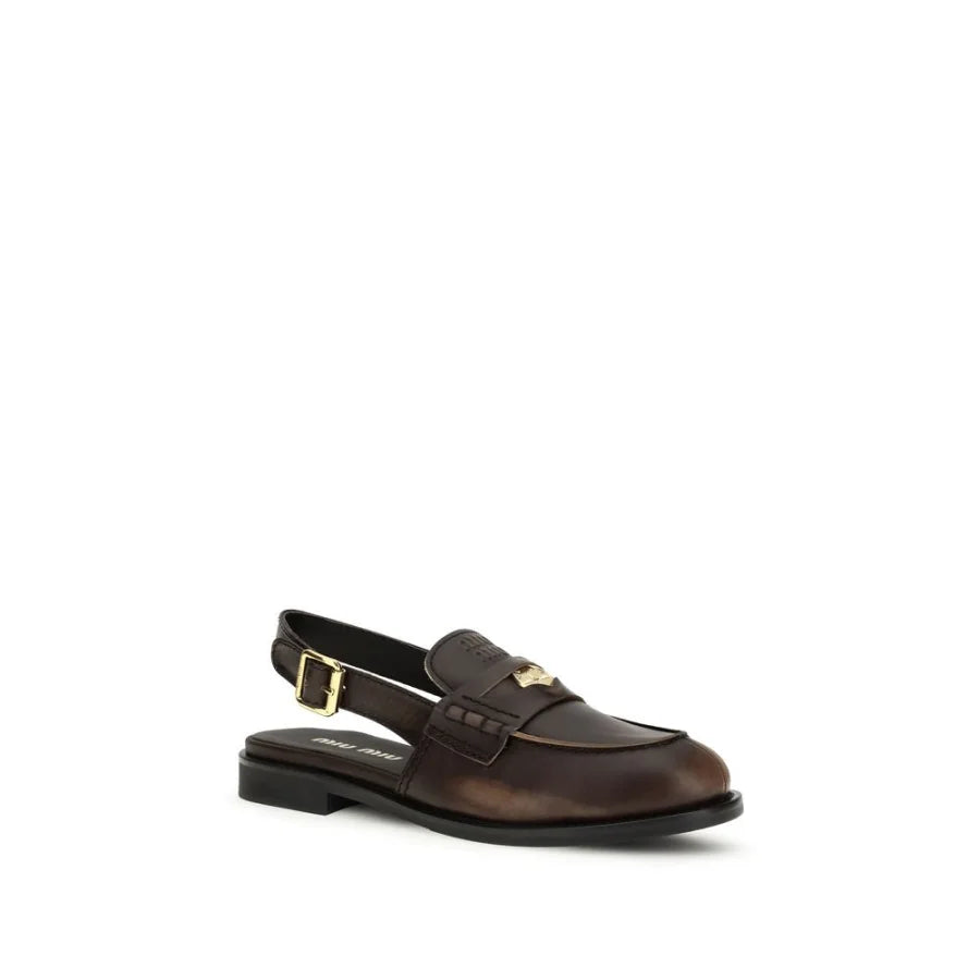 Miu Brown Calf Leather Bos Taurus Slip-On Loafers