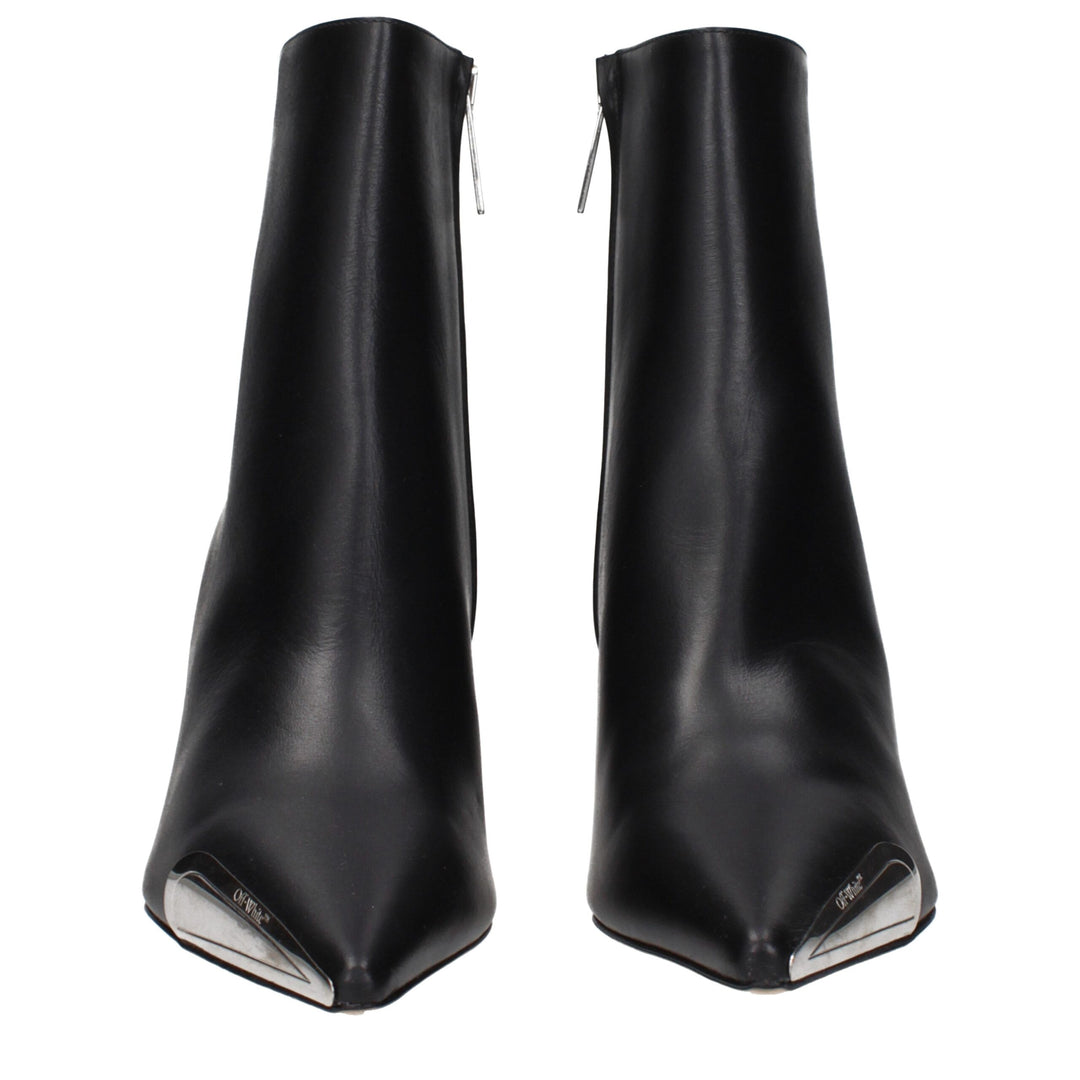 Off-White Black Leather Ankle Boots