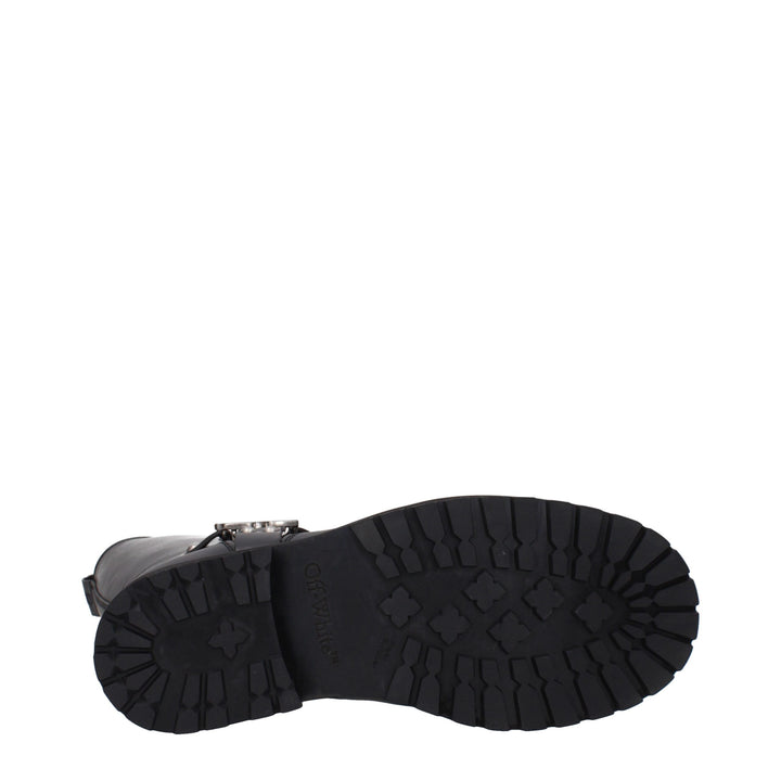 Off-White Black Leather Flat Boots