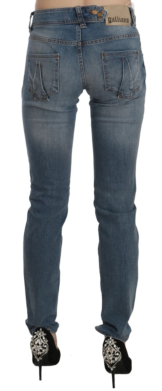 John Galliano Blue Washed Mid Waist Skinny Casual Denim Pants