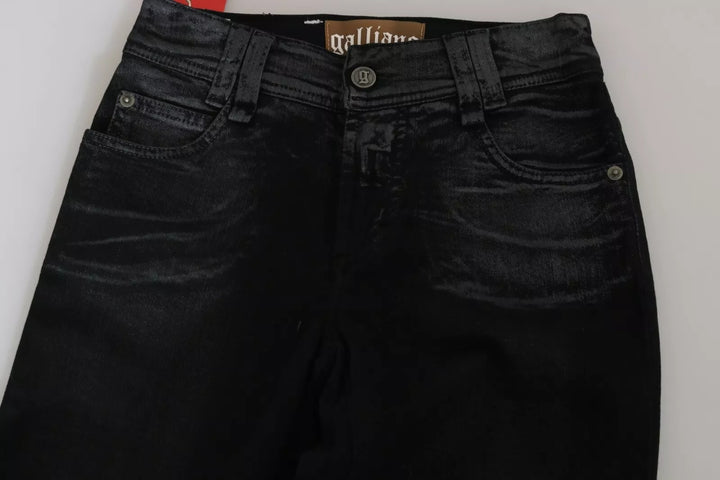 John Galliano Black Washed High Waist Flared Denim Casual Pants Jeans