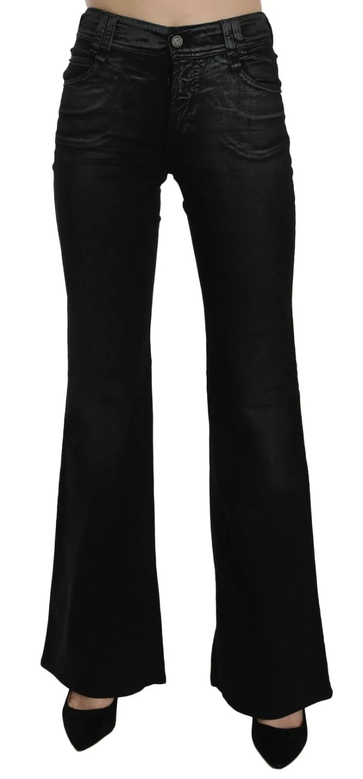 John Galliano Black Washed High Waist Flared Denim Casual Pants Jeans