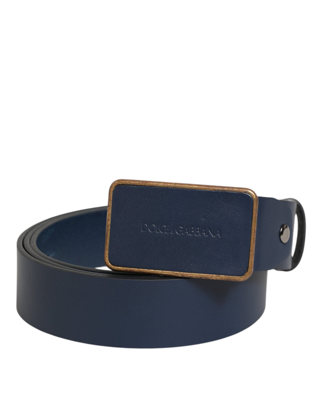 Dolce &amp; Gabbana Blue Leather Classic Metal Logo Buckle Belt