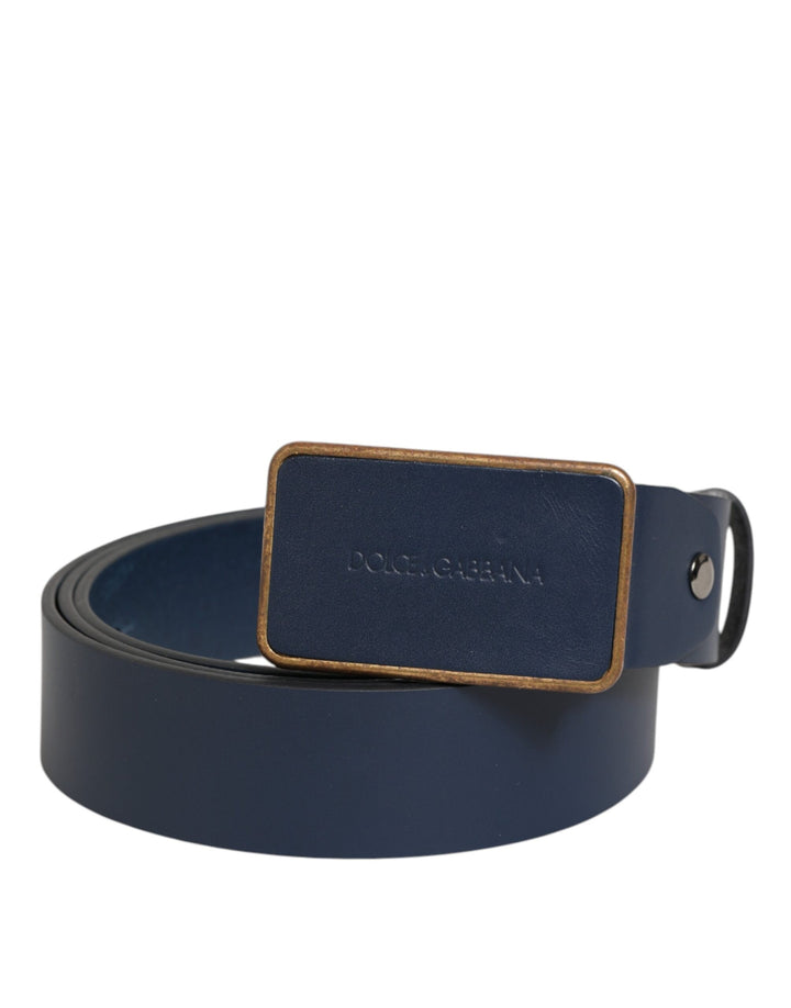 Dolce &amp; Gabbana Blue Leather Classic Metal Logo Buckle Belt