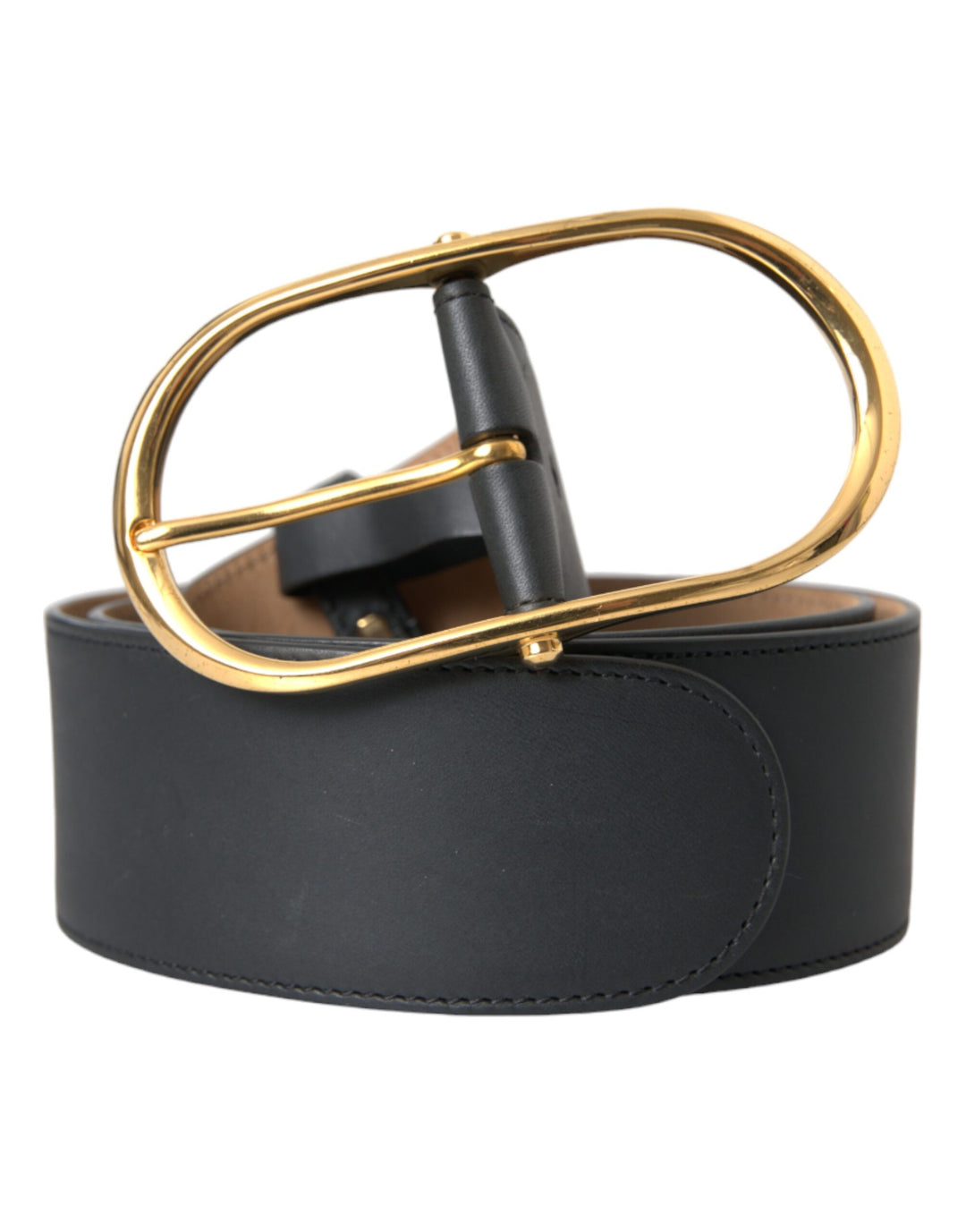 Dolce &amp; Gabbana Black Leather Classic Metal Oval Buckle Belt