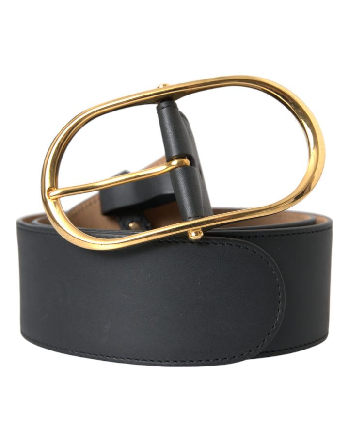 Dolce &amp; Gabbana Black Leather Classic Metal Oval Buckle Belt