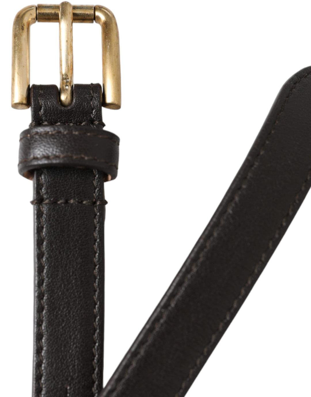 Dolce &amp; Gabbana Black Leather Long Skinny Gold Metal Buckle Belt