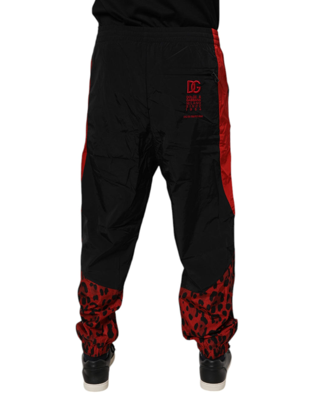 Dolce &amp; Gabbana Black Red Leopard Print Nylon Jogger Pants