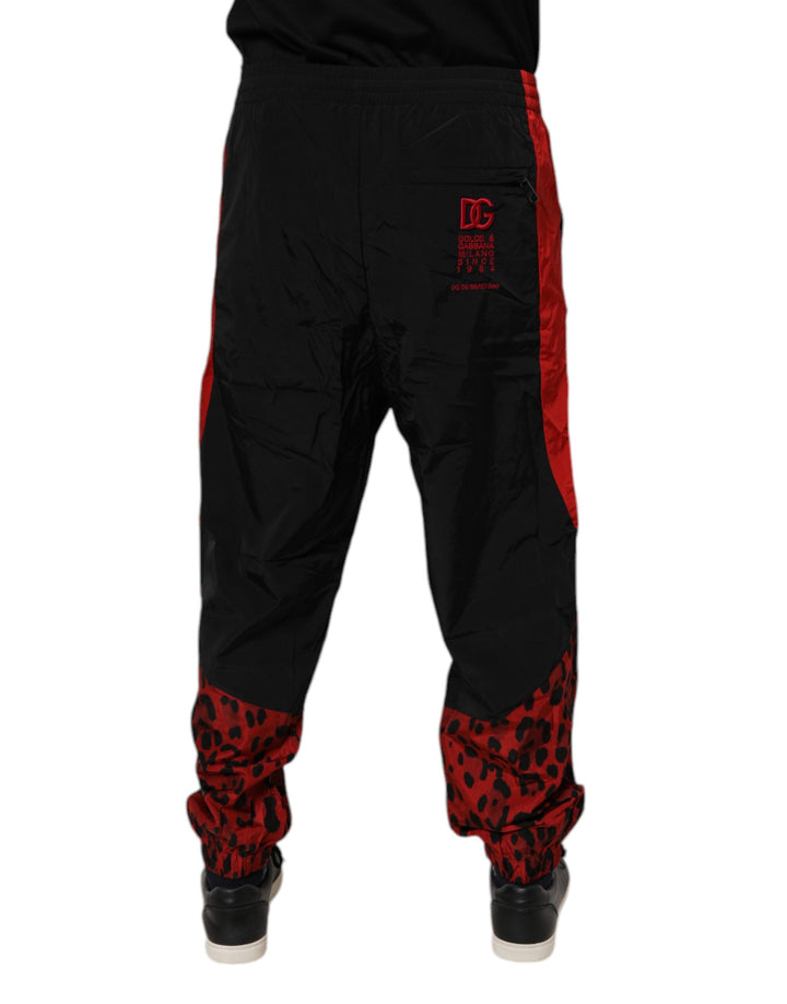 Dolce &amp; Gabbana Black Red Leopard Print Nylon Jogger Pants