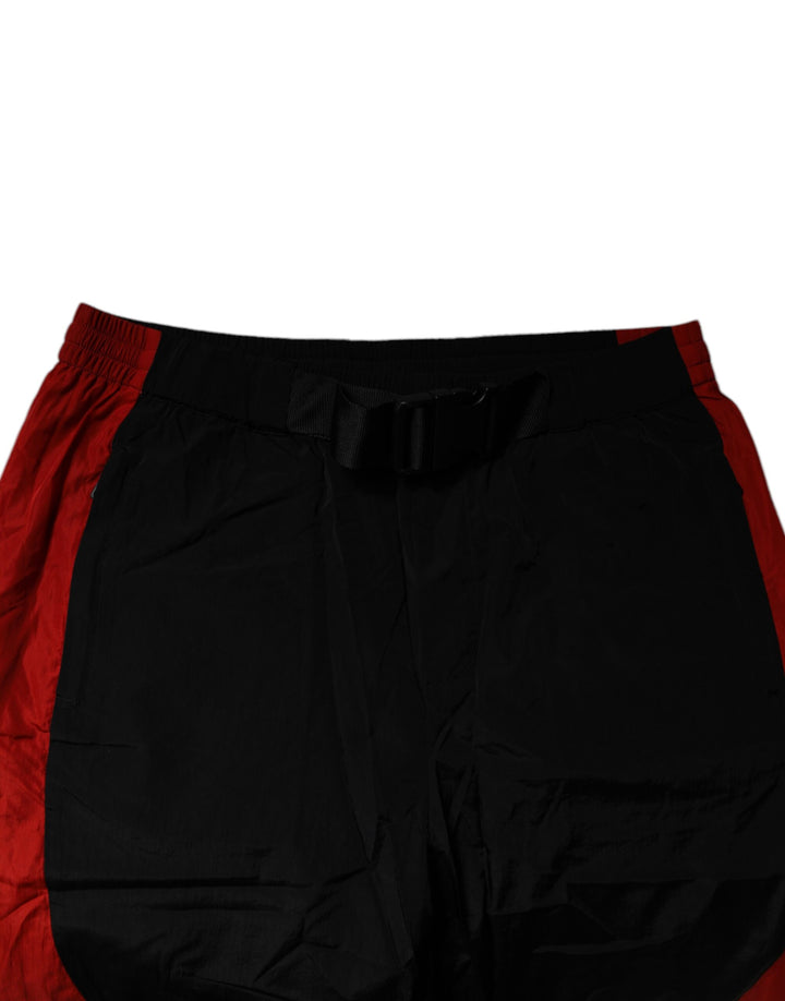 Dolce &amp; Gabbana Black Red Leopard Print Nylon Jogger Pants