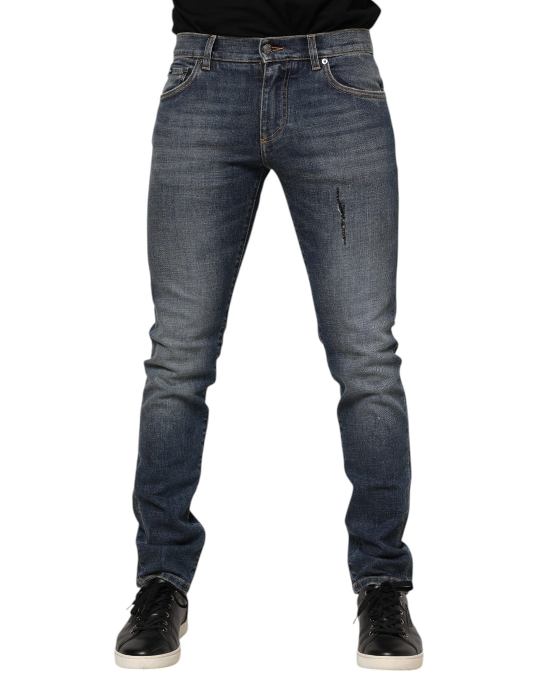 Dolce &amp; Gabbana Blue Washed Cotton Skinny Men Denim Jeans