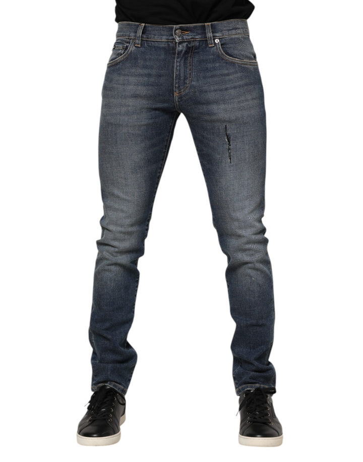 Dolce &amp; Gabbana Blue Washed Cotton Skinny Men Denim Jeans