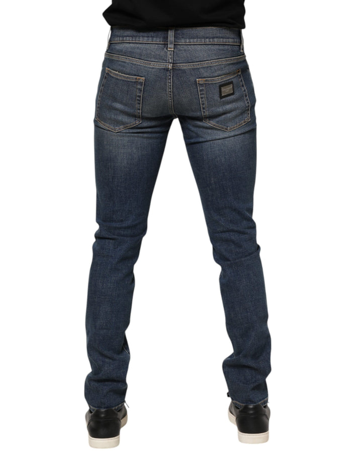 Dolce &amp; Gabbana Blue Washed Cotton Skinny Men Denim Jeans